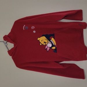 Vintage Y2K Pooh and Piglet 100 Acre Collection red fleece‎ hoodie Large Cozy